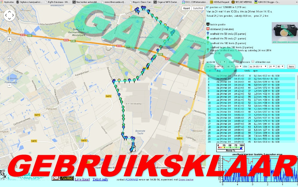 realtime live gps tracker huren kaart scherm